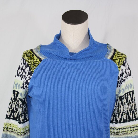 Free People Prism Mixed Media Top Sweater Blue Bell Combo Size Large Boho Winter - Picture 5 of 12